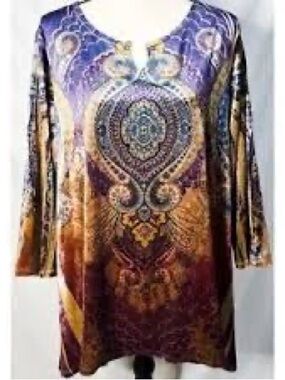 Roz & Ali Purple and Brown Paisley Medallion Tunic